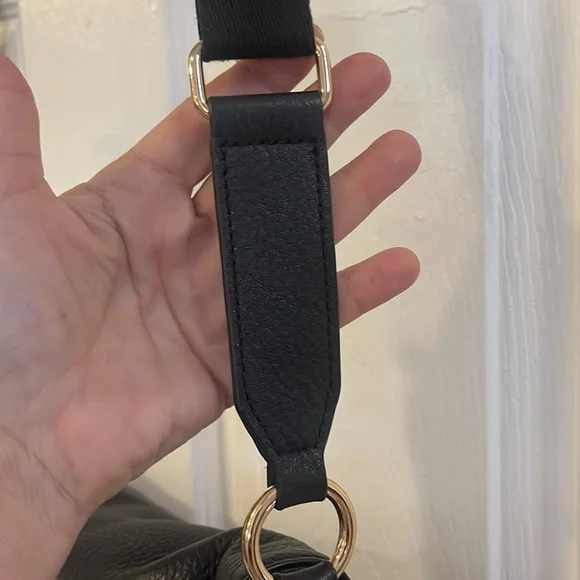 VINCE CAMUTO BARNA LEATHER SADDLE BAG BLACK WITH GOLD TONE HARDWARE - Picture 7 of 16